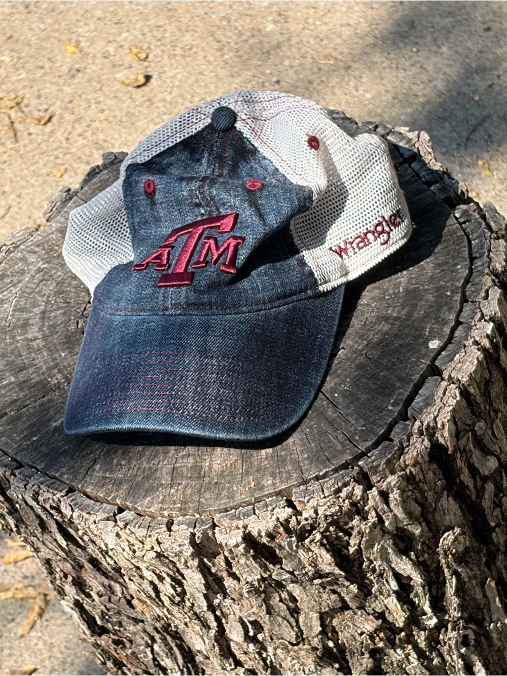 Wrangler X TX AM Denim and Maroon Mesh Back Trucker Hat
